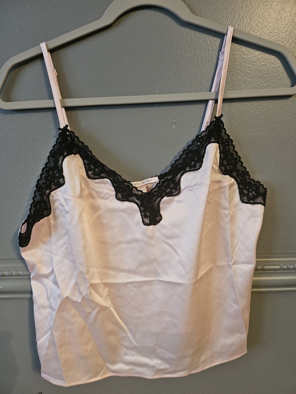 Victoria's Secret Pink Satin Cami with Black Lace Trim